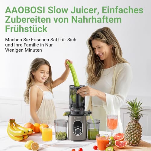 AAOBOSI Juicer Slow Estrattore Frutta e Verdura, 110mm Estrattore Di Succo, Elevata Resa di Succo, con Funzione di Inversione, Facile da Pulire, Senza BPA, Adatto per Frutta e Verdura - immagine 3