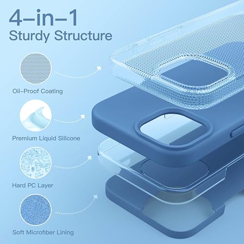 Image of SBMS Liquid Silicone Case for iPhone 15 6.1-Inch, Logo Cut Silky-Soft Touch Full-Body Protective Phone Case, Shockproof Back Cover for iPhone 15 (Lite Blue)