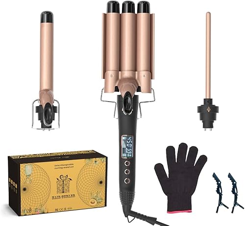 Rizador de pelo, juego de varita rizadora 5 en 1 con 3 barriles para rizar el cabello, rizador de pelo de calentamiento rápido con varita rizadora