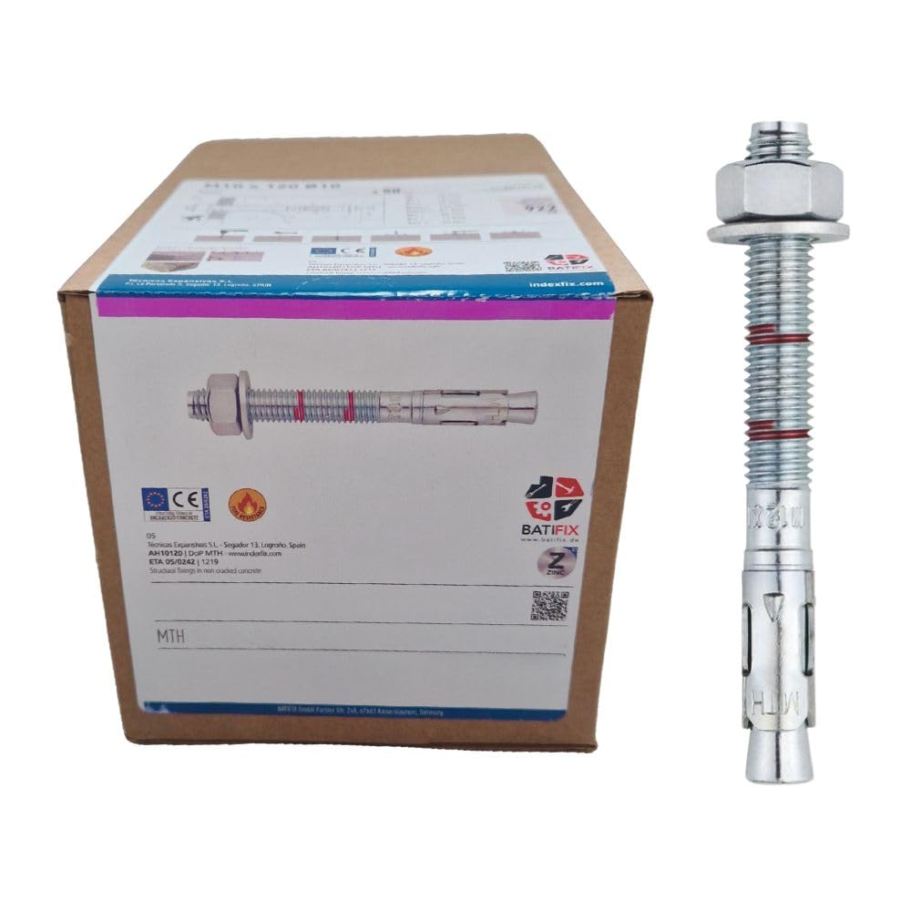 BATIFIX Schwerlastanker verzinkt mit ETA Option 7 Industriequalität Schwerlastdübel Keilanker Bolzenanker Ankerbolzen Ankerschraube Blitzdübel inklusive Mutter und Unterlegscheibe (10, M16 x 220)