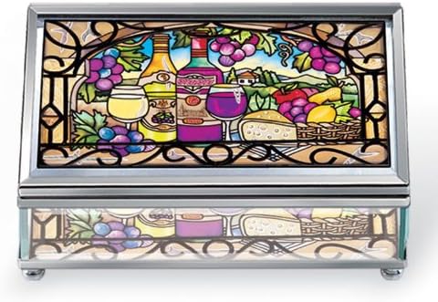 Amia 41082 Rectangular Beveled 5-Inch Long Hand Painted Glass Jewelry Box, Wine Country Design, Medium