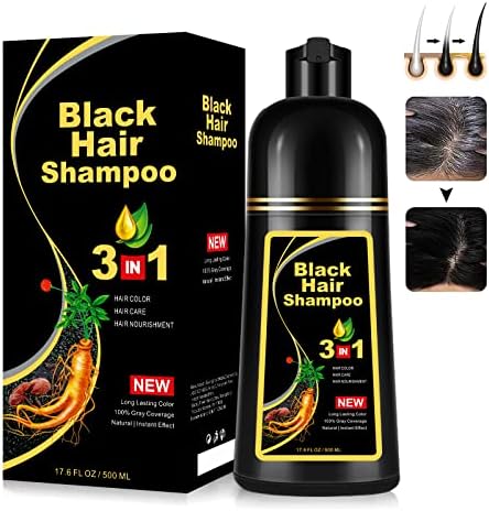 Instant Black Hair Shampoo Hair Color Shampoo for Gray Hair,Natural Black Hair Dye Shampoo 3 in 1 for Men & Women,Long Lasting Black Shampoo Colors in 10-15 Minutes(Black)