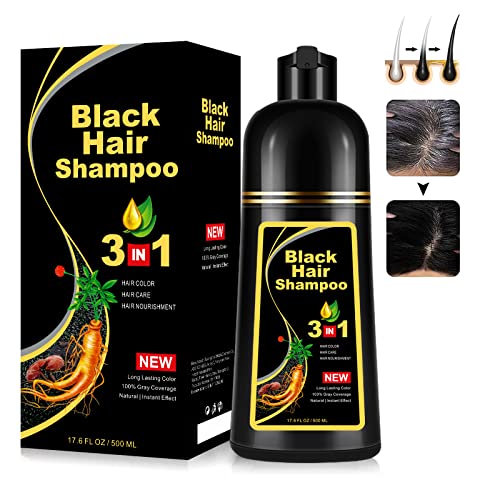 Instant Black Hair Shampoo Hair Color Shampoo For Gray Hair,Natural Black Hair Dye Shampoo 3 In 1 For Men & Women,Long Lasting Black Shampoo Colors In 10-15 Minutes(Black) #TOP3