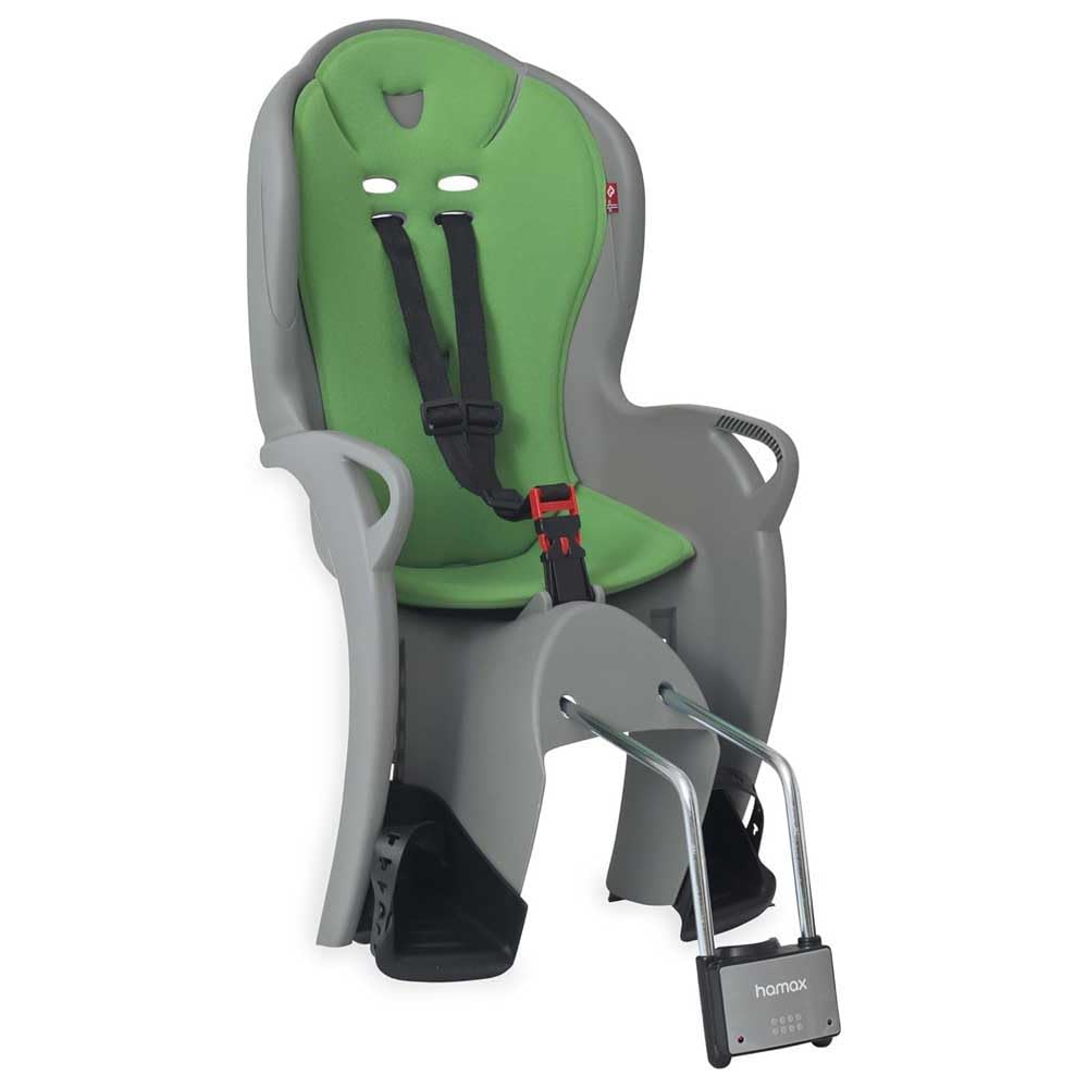 Hamax Kiss Kids - Seggiolino da bicicletta per bambini, con staffa bloccabile, colore: grigio con imbottitura verde