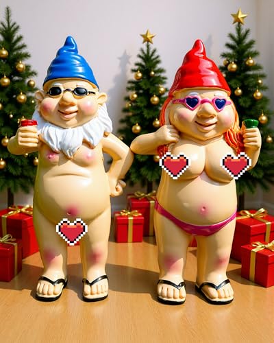 Leverse 2 PCS Garden Gnomes 4.7 Inch Outdoor Statues Funny Garden Gnomes Decorations for Yard Lawn Patio Unique Home Decor Gifts for Woman Man Easter Halloween Christmas Housewarming