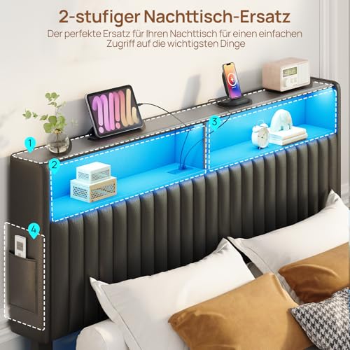 Seventable Metallbett 140x200 cm mit LED-Beleuchtung, inkl. Lattenrost, Schwebendes Design, Stabil & Robust, Einfache Montage, Schwarz – Ohne Matratze – Bild 4
