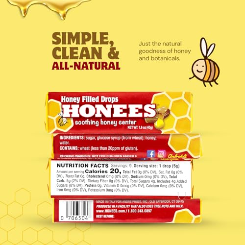 Honees Honey Filled Drops, Honey Cough Drops with Real Honey-Natural Sore Throat Relief-Nothing Artificial-Throat Coat Lozenges, Natural Cough Suppressant, Non-GMO (24 Pack – 216 Drops) - image 5