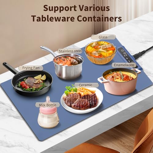 INNOWARMER Warmhalteplatte Elektrisch,Speisenwärmer Ganzflächige Erwärmung,Faltbare Silikon Warmhalteplatte 3 Einstellbarer Temperatur & Timer,Buffetwärmer Elektrisch für Buffet Familie (Blau) – Bild 5
