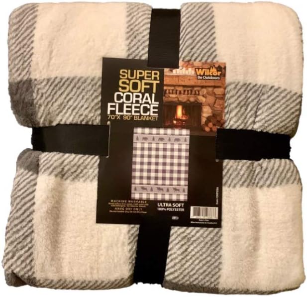 Adirondack Lodge White Plaid with Bears Soft Coral Fleece Throw Blanket 70 x 90