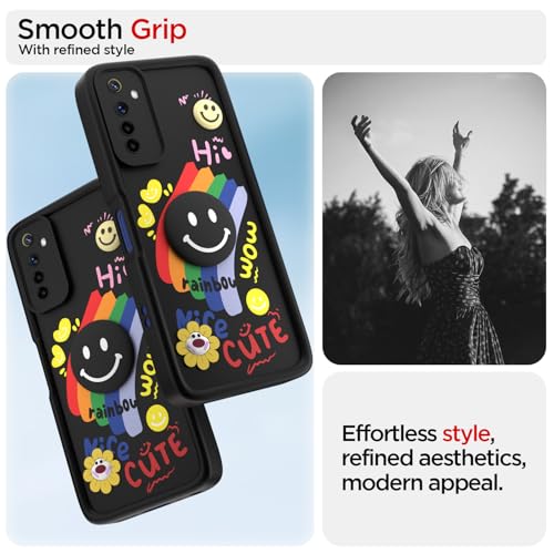 Image of Pikkme Back Cover for Realme 6 / 6i | Soft Silicone| Cute Rainbow Smile & 3D Cartoon Flower Design | Shockproof Raised Camera Protection Bumper Case (Black)