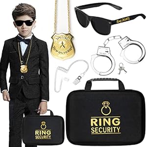 Ring Security Wedding Ring Bearer Proposal Box Gifts Security Box Sunglasses Kids Toy Badge Security Earpiece Earplugs Toy Handcuffs with Keys for Kids Boys Sturdy Briefcase Wedding Stuff
