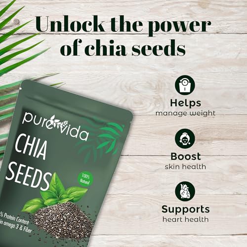 Image of Purevida Raw Chia Seeds 200gm| Superfood for Weight Management | High in Calcium, Protein, Fiber & Omega-3 | Non-GMO, Antioxidant-Rich, Reusable Pack | Healthy Breakfast & Snack (Pack of 3)