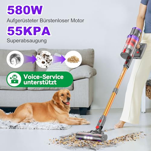 Coovy SU7 Akku Staubsauger für Hartböden Tierhaare Akkustaubsauger mit 55000Pa Power und Automatikmodus