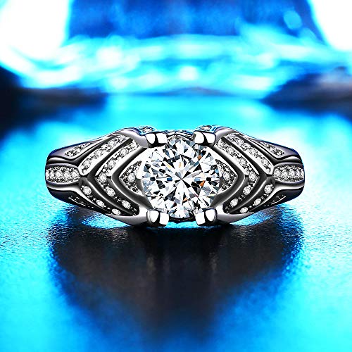 Uloveido White Gold Plated Fashion Jewelry Cocktail Ring for Women in Silver Color with Cubic Zirconia (Size 6 7 8 9 10) HR2714