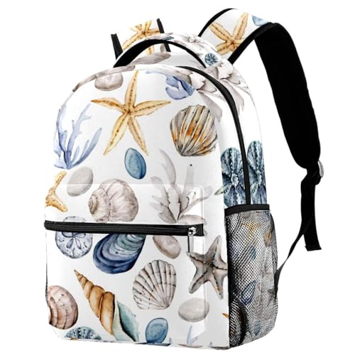 Sac à dos d'école pour adolescentes avec motif coquillages marins et grand compartiment