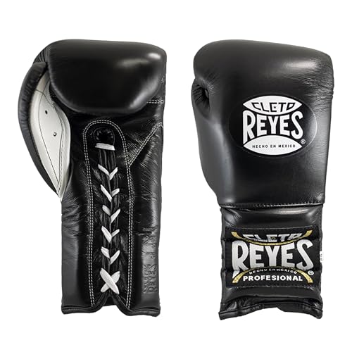 CLETO REYES Traditional Professional-Grade Boxing Gloves with Laces for Training, Sparring and Heavy Punching Bags for Men and Women, MMA, Kickboxing, Muay Thai, 12oz, Black CRE
