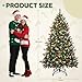 GOOBED Prelit Pre-Decorated Green Christmas Tree 6ft with Remote Control, Pre-Lit Hinged Artificial Xmas Tree w/ 818 Partially Frosted Tips, Pine Cones & Red Berries, 250 LED Lights, 11 Modes for Home