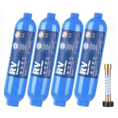 SheeChung RV Water Filter 4 Pack with Flexible Hose Protector, NSF Certified, Inline Hose Water Filter for RV, Boat, Campsite – Reduces Odors, Bad Taste, Chlorine, Rust