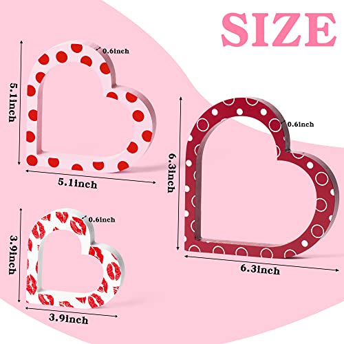 WATINC 3pcs Heart Wooden Signs, Sweet Love Table Decoration, Valentine Wood Tabletop Decor - Image 2