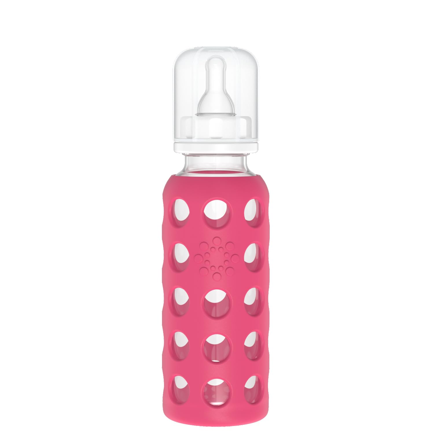 Lifefactory 9-Ounce Glass Baby Bottle with Stage 2 Nipple and Protective Silicone Sleeve Raspberry