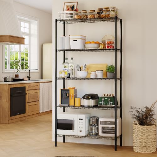 Image of 5-Tier Adjustable Garage Shelving Black Unit Heavy-Duty Metal Storage Rack
