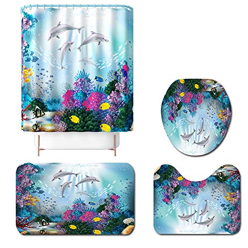 Badezimmer Duschvorhang-Set, Morbuy Badezimmer Anti-Rutsch-WC-Vorleger + Deckel WC-Abdeckung + Badematte + Duschvorhang… – Bild 4