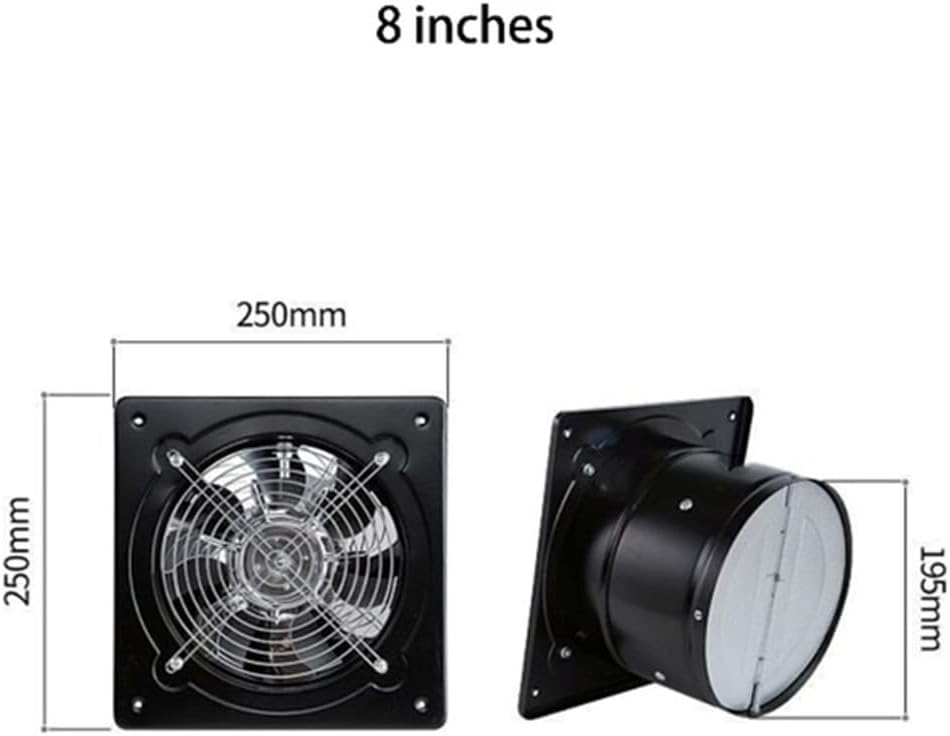 7-Blade 8 Inch Low Decibel Garage Ventilation Fan, 60W High-Speed Waterproof Axial Kitchen Exhaust Fan Commercial Industrial Smoke Exhaust Fan Quickly Remove Odors