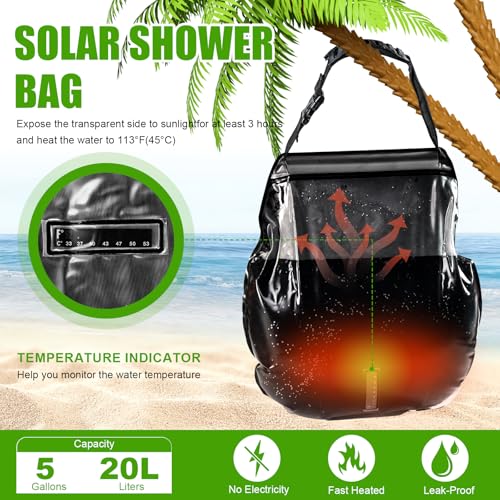 Bolsa de ducha solar de 5 gal/20L para camping con interruptor telescópico liviano y manguera desmontable para operación con una mano, para ducha portátil al aire libre, después de nadar en la playa, senderismo y ducha portátil en RV miniatura 2