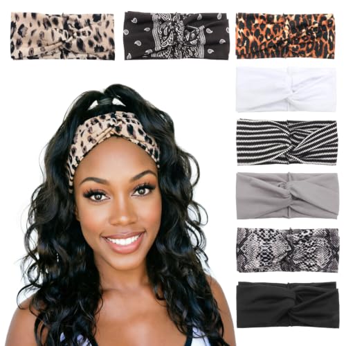 Image of DRESHOW 8 Pack Headbands for Women Yoga Knotted Headbands Elastic Criss Cross Hair Accessories Sports Head Wrap Non Slip