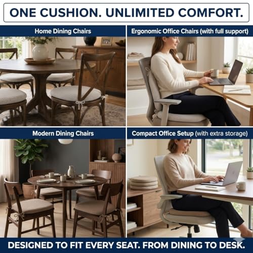 Premium Memory Foam Chair Cushions Set of 4 for Dining Chairs, Ergonomic Seat Cushions with 3D Jacquard Washable Cover, Non-Slip D-Shaped Kitchen Chair Pads with Ties, 16"×16"×1.8" (4, Light Grey) - image 2