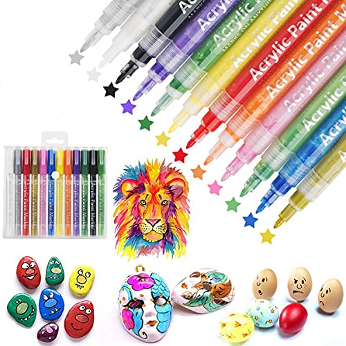 Acrylic Paint Pens, 12 Colours Outline Paint Markers for Rock Painting, Fabric, Glass, Wood, Egg, Graffiti Waterproof Diy Craft Supplies - Fine Tip 0.7mm Propylene Paint Markers Acrylic Paint Pens, 12 Colours Outline Paint Markers for Rock Painting, Fabric, Glass, Wood, Egg, Graffiti Waterproof Diy Craft Supplies - Fine Tip 0.7mm Propylene Paint Markers