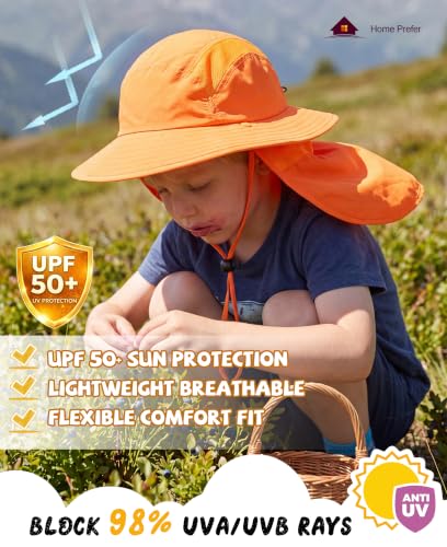 Image of Home Prefer UPF 50+ Boys Sun Hat with Neck Flap Wide Brim Summer Beach Bucket Hat for Boys Girls Toddler Kids Safari Hat