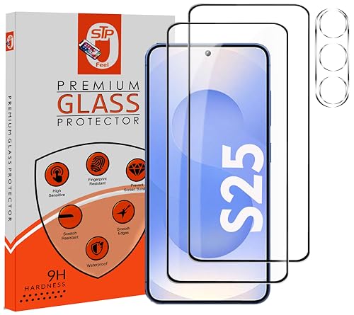 Image of STP FEEL 2+1 Pack For Samsung Galaxy S25 5G (6.2 inch) Tempered Glass Screen Protector with Camera Lens Protector, 9H Hadness, Diamond-Grade Shatterproof, HD Clear, Anti-Scratch