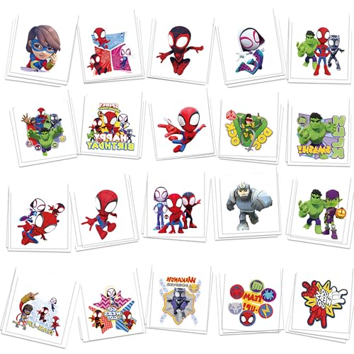 Spidey Birthday Party Supplies 60 Pcs Temporary Tattoos Removable Fake Tattoo Stickers for Goody Bag Treat Bag (A)