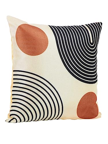 Image of ROMEE Designer Geometric Printed Cushion Covers 16 inch x 16 inch Set of 5 | Decorative Square Jute Throw Pillow /Cushion Cover for Living Room, Sofa, Couch, Bedroom (Beige)