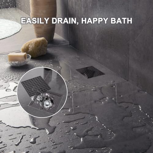 Image of Shower Floor Drain, 4 Inch Square Shower Floor Drain Kit with ABS Flange