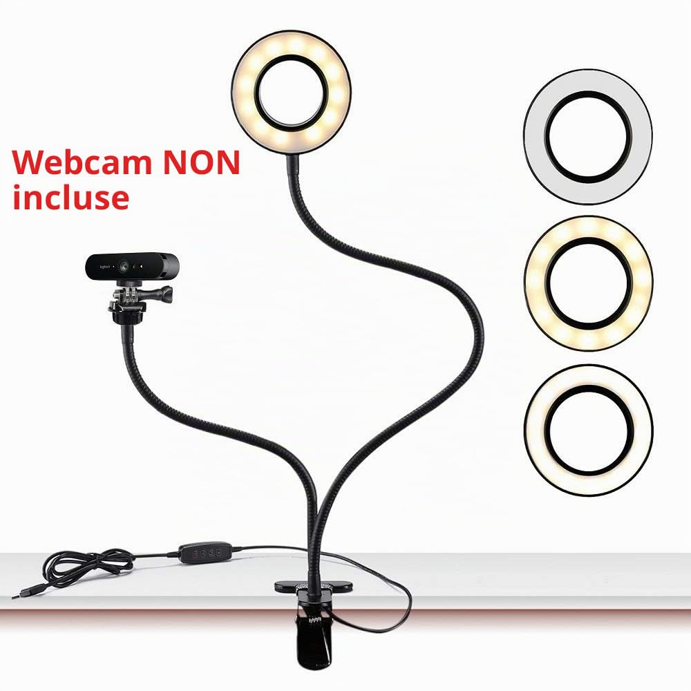 Support d’éclairage de Webcam pour Live Stream, éclairage annulaire avec support de webcam pour Logitech C920s StreamCam,C925e, C922x, C930e, C922, C930 C920, C615, Brio Webcams