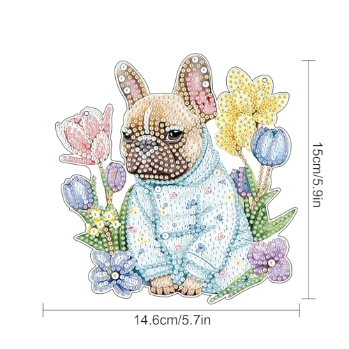 Image of AiYuanzsh Animal Dog Diamond Art Painting Kits Hanging Pendant, Flower Diamond Art Hanging Sign DIY Special Shaped Crystal Ornaments for Home Decor Gift