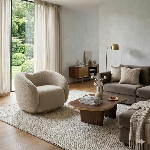 Image of Kingsman Furnitures Brok Swivel Luxury Accent Arm Chair 360 Degree Rotatable Sofa for Home | Bedroom, Living & Drawing Room | Ultra Soft and Comfortable for Lounge (Canaberra Boucle, Swivel)