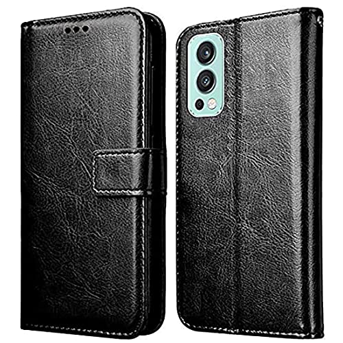 Image of Flip Cover Compatible with OnePlus Nord 2 5G | Premium Leather Finish | Inbuilt Pockets & Stand | Flip Cover Back Case for OnePlus Nord 2 5G (Black)