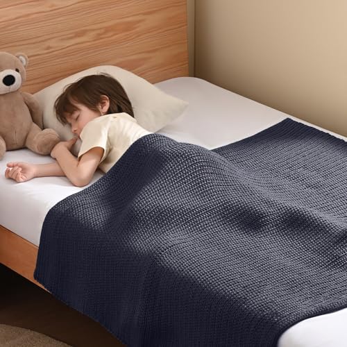 Guohaoi Knitted Weighted Blanket Kids (Dark Grey 50"x60" 10lbs) No Beads Cooling Heavy Blanket, Home Decor Breathable Chunky Knit Throw Blanket for All-Season Use