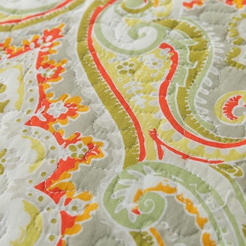 NEWLAKE Cotton Bedspread Quilt Sets-Reversible Patchwork Coverlet Set, European Beige Floral Pattern, Queen Size