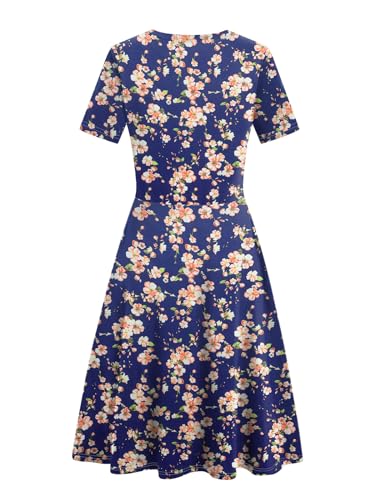 Image of Women's 2026 Fit and Flare Dress Summer Casual Elegant Vintage Floral Printed Work Party A-line Dress with Pockets 162