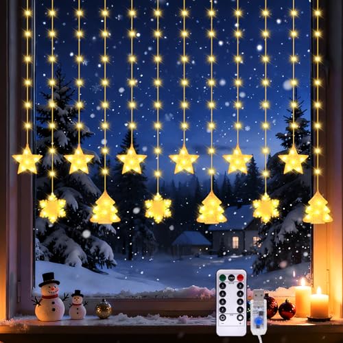BomKra Lichterkette Stern Fenster Weihnachtsdeko, 3.5M 180LED Fenster...