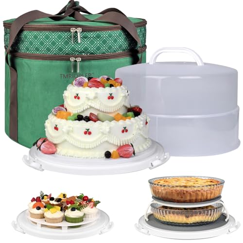 Tmrioplep 12 Inch Cake carrier Container with Lid and Handles Includes Insulated Bag for Safe Transportation of Buttercream Doesn't Melt Easy for Cakes, Pies and Cupcakes (Green)
