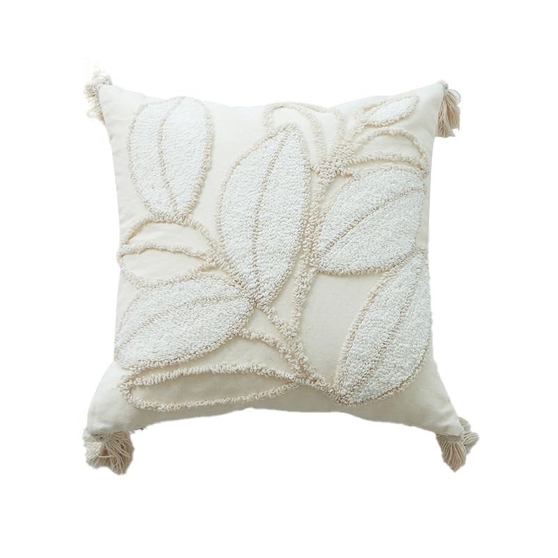 1/2 pz Federe per Cuscini Boho con Foglie Trapuntate 45 X 45 Cm Federa Rustica Rustica Beige Federe per Cuscini Decorativi per Divano Interno