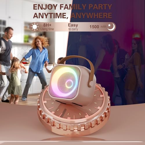 Image of Mini Karaoke Machine, Portable Bluetooth Karaoke Speaker with 2 Wireless Microphones and Party Lights for Kids and Adults, Birthday Gifts for Girls Boys Family Home Party (Rose Gold)