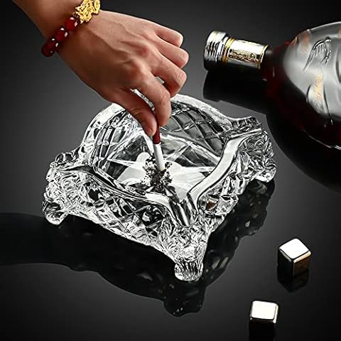 Paysky Crystal Glass Ashtray, Cigar Ashtray Rack Home Office Desktop Desk Decor, Crystal Ash trays Glass Spuare Ashtrays,Crystal Clear Cover