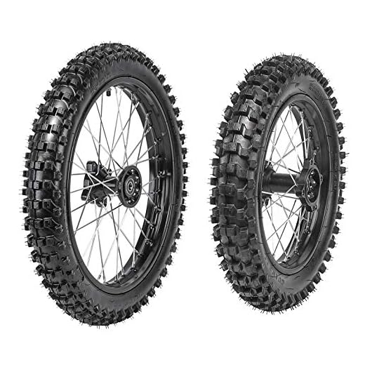 Fuerduo 70/100-17 Front + 90/100-14 Rear Wheels Tires for Dirt Pit Bikes | 2.75x17 & 3.5-14 Tires and Rims Inner tubes with 15mm Bearings Motocross Off Road