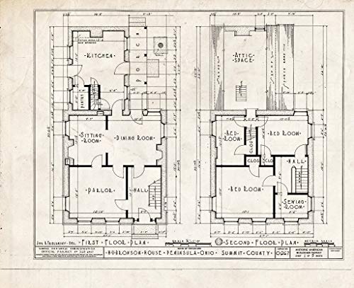 Historic Pictoric : Blueprint HABS Ohio,77-Pen,1- (Sheet 1 of 5) - H. V. Bronson House, Route 303, Peninsula, Summit County, OH 14in x 11in